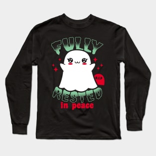 Funny Cute Spooky Scary Kawaii Ghost Cartoon Funny Meme Long Sleeve T-Shirt